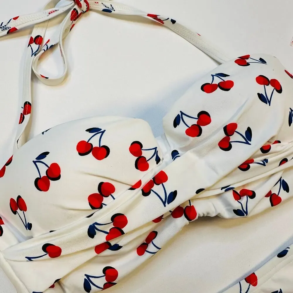 Kate Spade New York Cherry Toss Bandeau Bikini Top and High Waist Bottom